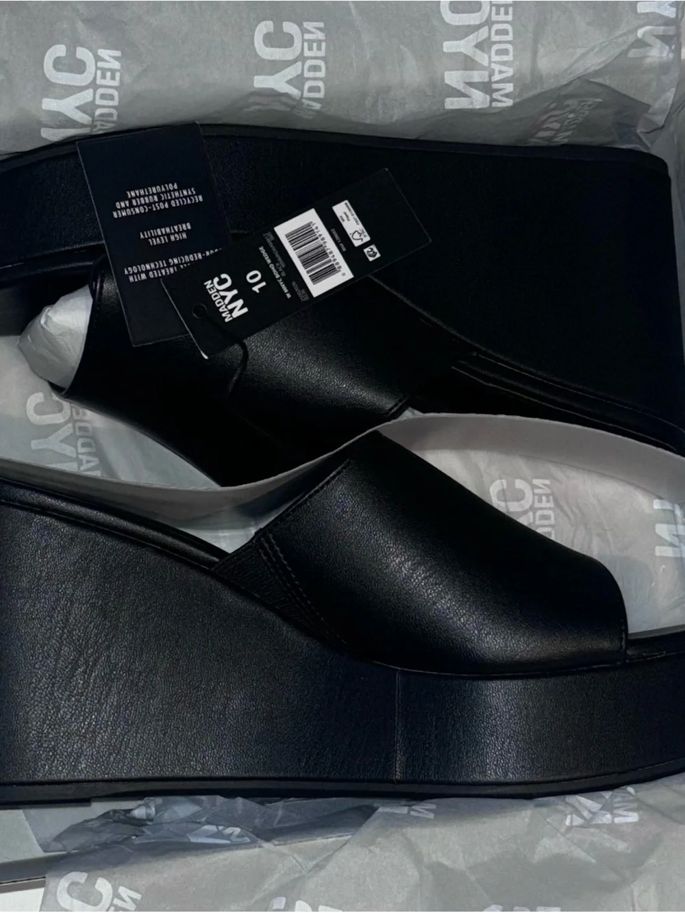Madden NYC Black Platform Boho Wedge Slide on Sandals - Women's 10